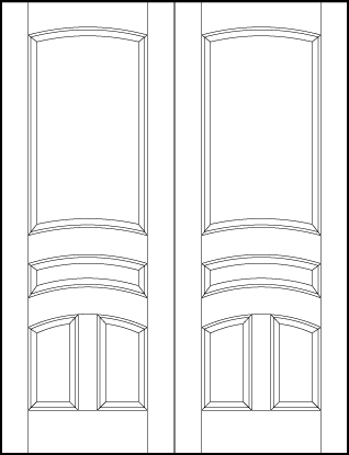 pair of stile and rail front entry wood doors with four arched sunken panels