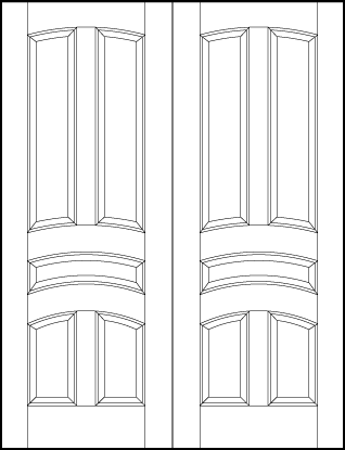 pair of stile and rail interior wood doors with five curved arch sunken panels