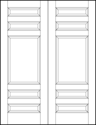 pair of stile and rail interior wood doors with five panels one large center and four outer narrow sunken panels