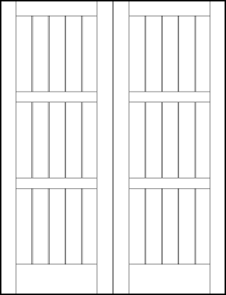 pair of v groove interior doors with barn style look with 15 vertical slat and three horizontal look