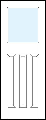 interior panel doors with glass top panel, three bottom vertical raised panels