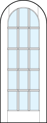 Radius top front entry french style glass doors with 15 section square true divided lites