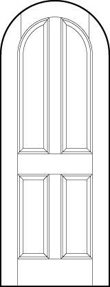 radius top front entry flat panel door with two top vertical panels and two bottom sunken panels