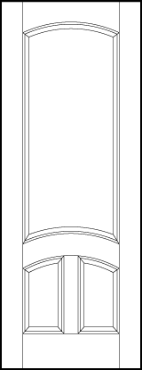 stile and rail front entry door with two sunken rectangles and large top sunken panels with arched tops