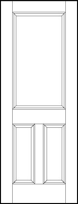 stile and rail interior door with large sunken panels rectangle on top and two vertical rectangles on bottom