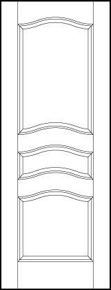 stile and rail interior door with square bottom, middle small rectangle, and large top arched panels