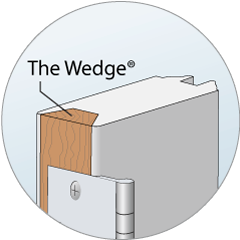 Detail of the Wedge®, a hardwood edge which provides screw-holding power for hinges