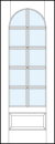 interior glass french doors with ten true divided lites, tall rounded top panel and bottom raised panel