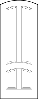 curved arch top front entry flat panel door with two tall top and two short bottom arched sunken panels