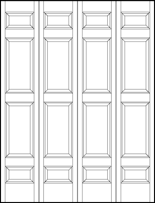4-leaf bi-fold stile and rail interior wood doors with two center square panels and tall top and bottom rectangle panels