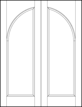 pair of front entry custom panel doors with common radius top panel and sunken central rectangle panel