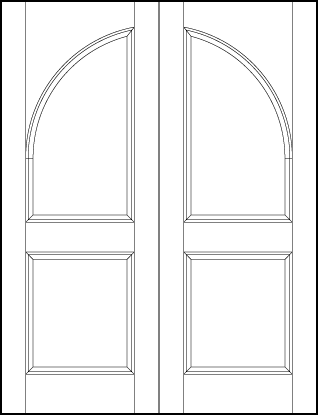 pair of front entry custom panel doors with common arch, rectangle panel with arch on top and small square on bottom