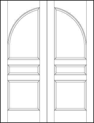 pair of stile and rail front entry doors with common radius top panel and two horizontal sunken panels