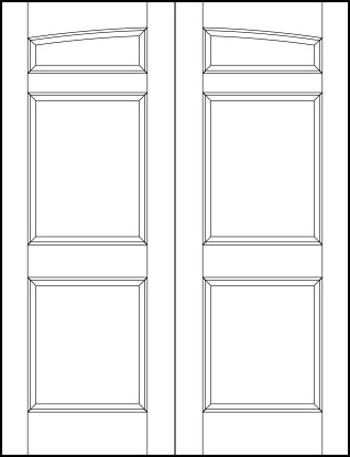 pair of interior flat panel doors with common arch, small top rectangle and two square sunken bottom panels