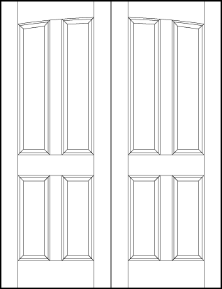 pair of front entry flat panel doors with common arch, two top curved vertical and two bottom sunken panels
