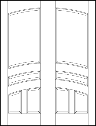 pair of stile and rail front entry wood doors with common arch top and four arched sunken panels
