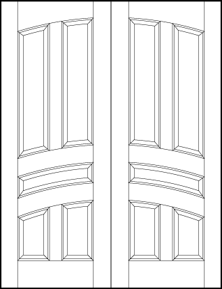 pair of stile and rail front entry wood doors with common arch and five curved arch sunken panels