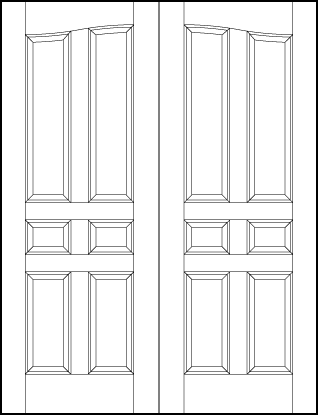 pair of stile and rail front wood doors with common arch top and six sunken panels