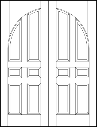 pair of custom panel front entry doors with common radius top and six vertical sunken panels