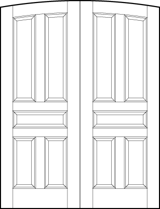 pair of stile and rail front entry wood doors with common arch top and five sunken panels