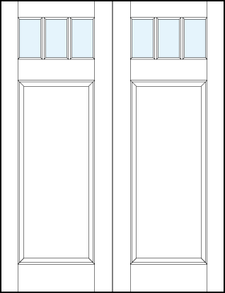 pair of front entry glass panel doors with glass panel at top with dual vertical true divided lites