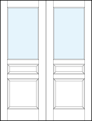 pair of front entry panel doors with glass and bottom and small center raised panels