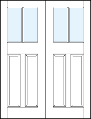 pair of interior panel doors with glass up top and tall dual bottom panels and horizontal true divided lites