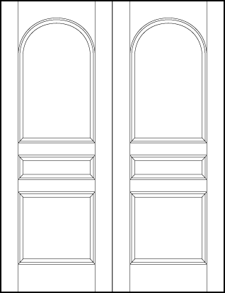 pair of stile and rail front entry doors with half-circle top panel and two horizontal sunken panels