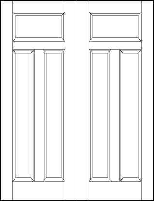 pair of interior flat panel door with top horizontal rectangle and tall vertical bottom rectangle sunken panels
