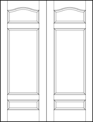 pair of front entry flat panel doors with curved top horizontal top and bottom rectangles with center sunken panel