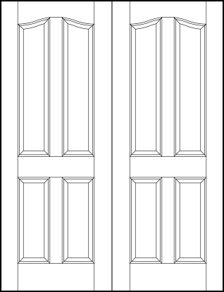 pair of front entry flat panel doors with two tall arch top and two medium vertical sunken rectangle panels
