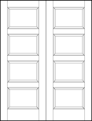 pair of front entry flat panel doors with four equal sized rectangle sunken panels