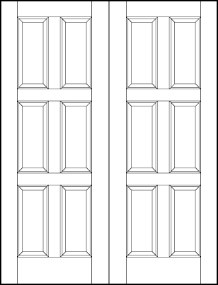 pair of stile and rail front entry wood doors with six vertical rectangle sunken panels