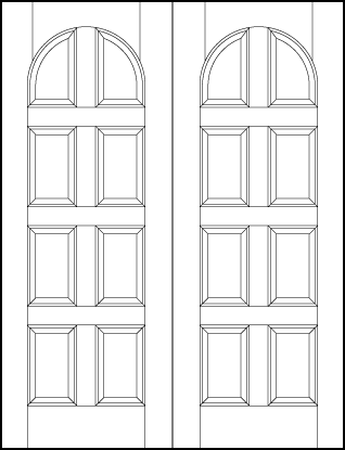 pair of custom panel front entry doors with eight vertical sunken panels with radius arch top