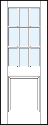 interior glass panel doors with large raised bottom panel and crossing true divided lites for nine sections