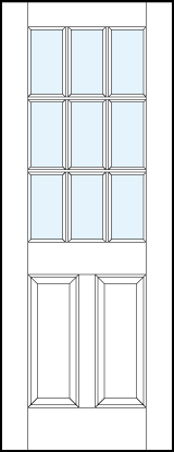 front entry glass panel doors with dual bottom raised panel and nine section true divided lites