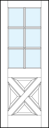 interior panel doors with glass top panel with cross raised lower panel and six section true divided lites