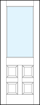 interior panel doors with glass top panel with four small square raised panels