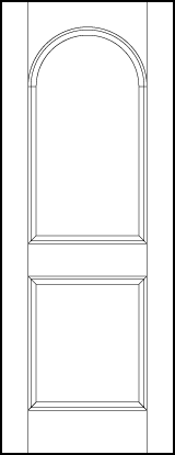 front entry custom panel doors with two sunken panels, rectangle with arch on top and small square on bottom