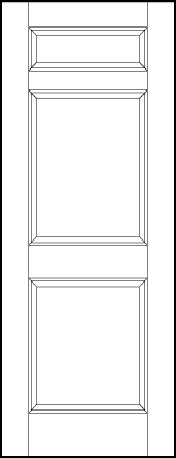 front entry flat panel door with top horizontal rectangle and two equal sunken vertical rectangles below