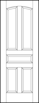 stile and rail front entry wood doors with two arched top panels, horizontal center and medium bottom panels