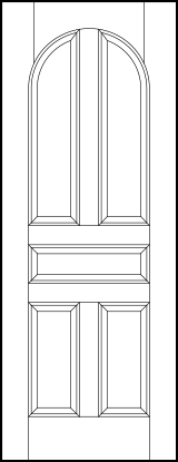 radius top stile and rail front entry wood doors with four vertical and center horizontal sunken panels