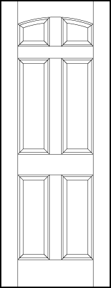 stile and rail front entry wood doors with four tall sunken panels on bottom and small top squares with slight arch